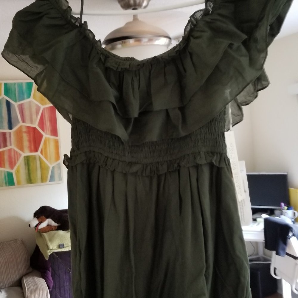 Army Green shoulder sleeve dress